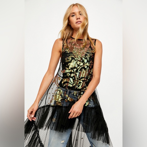 Free People Night Moves Sequin Maxi Top - Picture 3 of 7